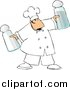 Clip Art of a Chubby White Male Chef Holding Oversized Salt and Pepper Shakers by Djart