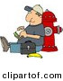 Clip Art of a Content Male Worker Eating His Lunch Outside Against a Fire Extinguisher by Djart