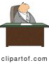 Clip Art of a Gray Suited Male Attorney Sitting Behind His Business Desk in His Lonely Office by Djart