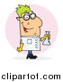 Clip Art of a Green Haired Mad Scientist Man Carrying a Flask by Hit Toon