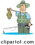 Clip Art of a Guy Wading in Water and Holding His Fishing Rod and Catch by Djart