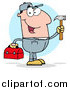 Clip Art of a Handy Man Holding a Hammer and Tool Box by Hit Toon