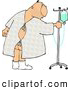 Clip Art of a Hospitalized Ill Caucasian Man Walking Around with an Intravenous (IV) Drip Line with Fluids by Djart