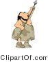 Clip Art of a Hunting Caveman Aiming His Spear Upwards at the Sky by Djart