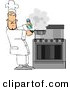 Clip Art of a Male Cook Lifting a Smoking Skillet from a Hot Stove by Djart