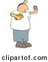 Clip Art of a Man Holding a Gold Brick and Hand Gesturing for Someone to Stop, Protecting It by Djart