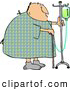 Clip Art of a Recovering Chubby Male Hospital Patient Walking Around with a Cane and an Intravenous Injection Drip Line Stroller by Djart