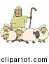 Clip Art of a Shepherd Holding a Staff and Standing with His Sheep by Djart