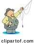 Clip Art of a Sporty Fly Fisherman Standing in Water with a Baited Hook on a Rod and Reel by Djart