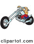 Clip Art of a Tough White Biker Dude Resting His Arms on His Chopper Handles While Taking a Ride on His Chrome Motorcycle by Snowy