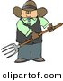 Clip Art of a White Cowboy Farmer Guy Holding a Pitchfork by Djart