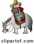 Clip Art of a White Cowboy Using a Portable, Wireless Laptop Computer While Sitting on a Saddled Horse by Djart