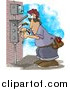 Clip Art of a White Male Electrician Wiring a Brick Building by Djart
