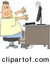 Clip Art of a White Man's Computer Monitor Blowing up in His Face by Djart