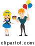 Clip Art of a White Pinup Man Holding a Birthday Cake and Balloons by BNP Design Studio