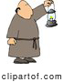 Clip Art of ACaucasian Monk Walking Around with a Lit Lantern During the Night by Djart
