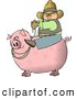 Clip Art of ACowboy Farmer Man Riding a Big Fat Pink Hog Pig by Djart