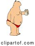 Clip Art of AFat Man Wearing a Speedo at the Beach and Drinking a Beer by Djart