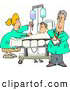 Clip Art of AHelpful Nurse and Doctor Caring for a Hospitalized Man Attached to an IV Fluid Drip Line by Djart