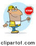 Clip Art of AHispanic Traffic Director Man Holding a Stop Sign by Hit Toon