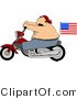 Clip Art of an American Patriotic Man Riding a Motorcycle with an American Flag by Djart