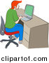 Clip Art of ARed Haired Guy Using a Computer at a Desk by Prawny