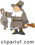 Clip Art of ASuccessful White Male Pilgrim Hunter Holding a Dead Turkey and a Gun - Thanksgiving Holiday by Djart