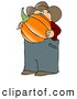 Clip Art of AWhite Caucasian Male Farmer Carrying a Freshly Harvested Halloween Pumpkin from His Garden by Djart
