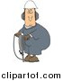 Clip Art of AWormer Man in a Hardhat and Ear Muffs, Operating a Jackhammer by Djart