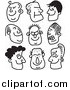 Clip Art of Black and White Guy Stick People Faces by Prawny
