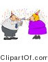 Clip Art of Two Business People Partying with Wine, Streamers, and Blowers on New Year's Eve by Djart