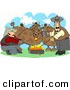 Clip Art of Two Male Ranchers Heating Branding Irons in a Campfire Beside Their Cattle by Djart