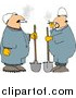 Clip Art OfWorkers Smoking Cigarettes and Standing with Shovels by Djart